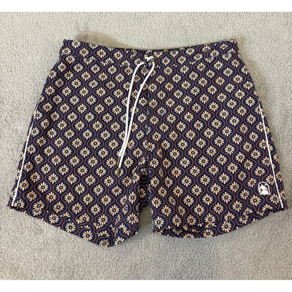 Dandy Del Mar Men Rivier Retro Floral Geometric Swim Trunks Navy Sze 31/32 READ